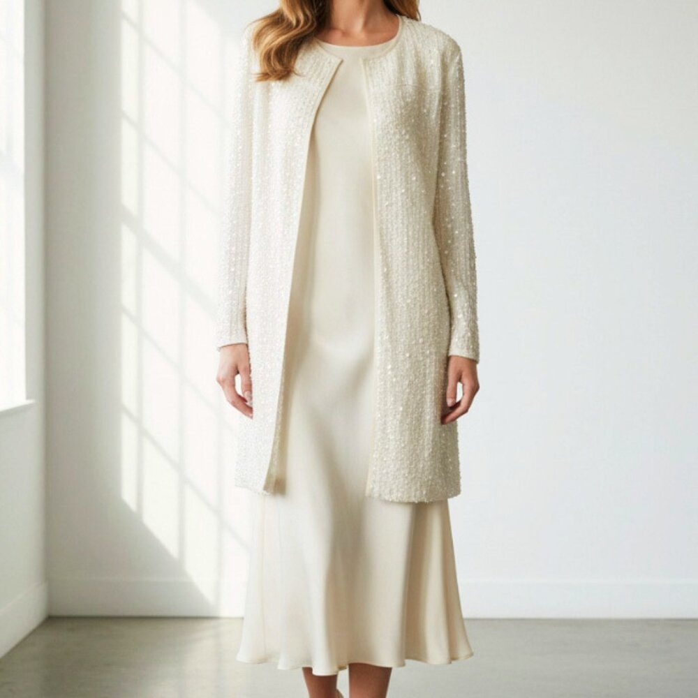 Bl^nk London RARE Heavily Beaded Mother of Pearl Open Tunic Jacket S/M